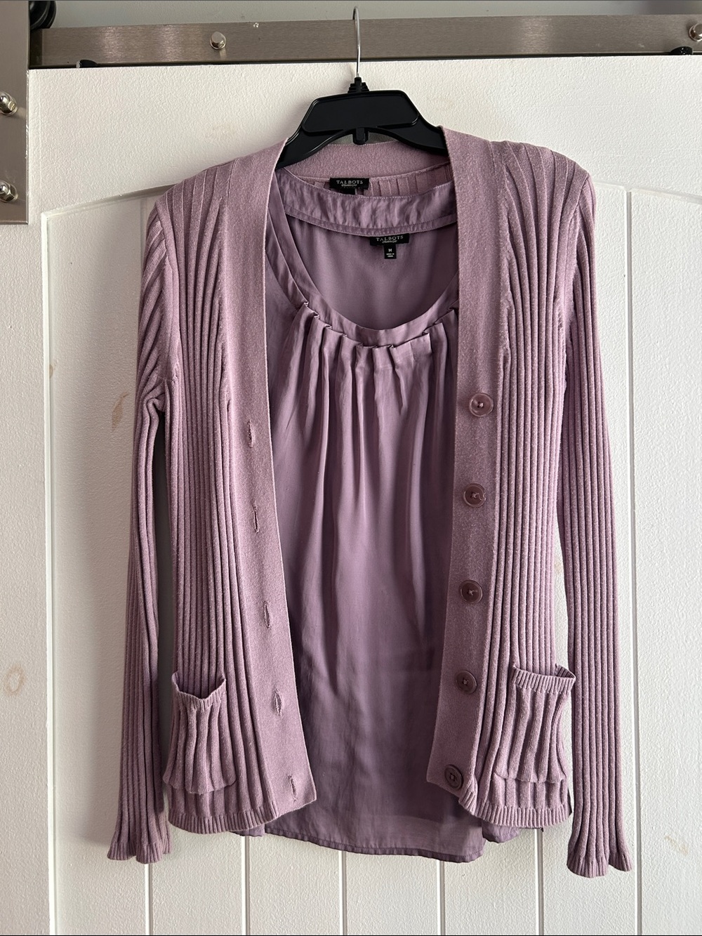 Talbots Dusty Lavender Ribbed Button Cardigan